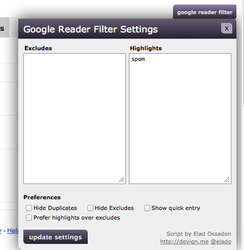 Google Reader Filter