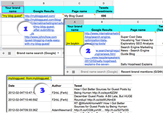 Reputation management Google spreadsheet tabs