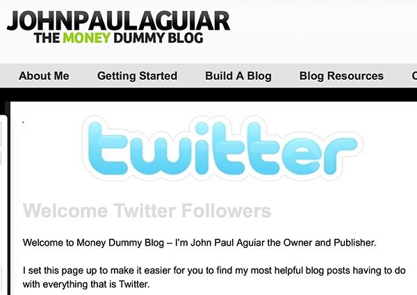 John Paul's Welcome Twitter Followers page