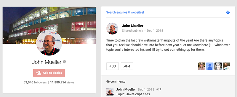 regular Google HOA on John's Google Plus page