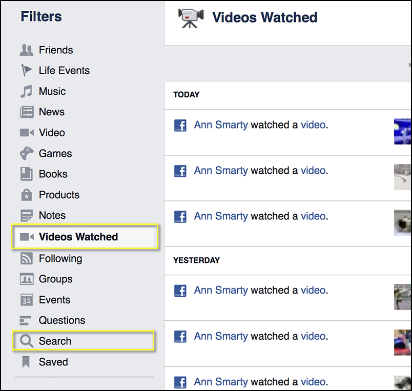 Facebook "Activity Log" more