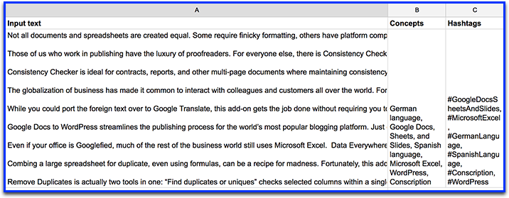 Text Analysis Addon Google Spreadsheet Addons