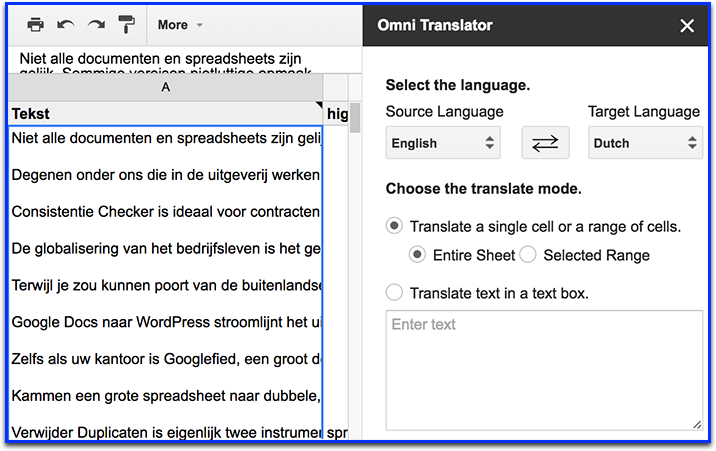 Omni Translator Google Spreadsheet Addons
