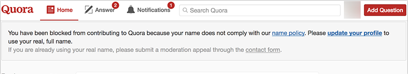 Real name policy Quora