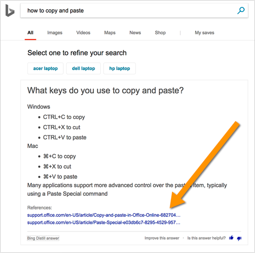 Bing featured snippets